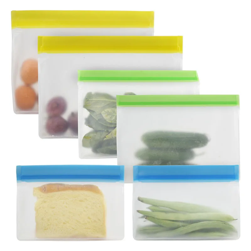 Reusable Food Freezer Bags Leakproof Silicone Ziplock Bag BPA Free Fruit Food Storage Bag Kitchen Fresh Bag For Food Containers