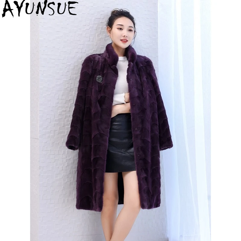 معطف فرو المنك الطبيعي من AYUNSUE ملابس شتوية متوسطة الطول للسيدات معاطف فرو أنيقة سترات نسائية عالية الجودة كردنهكا Жénska