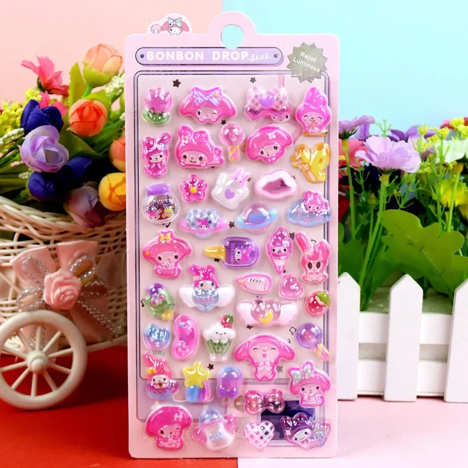 لطيف أنيمي مرحبا كيتي كورومي سينامورول ثلاثية الأبعاد سانريو ملصقات شفافة هلام كريستال ملصق مزخرفة جراب هاتف لتقوم بها بنفسك لعبة أطفال