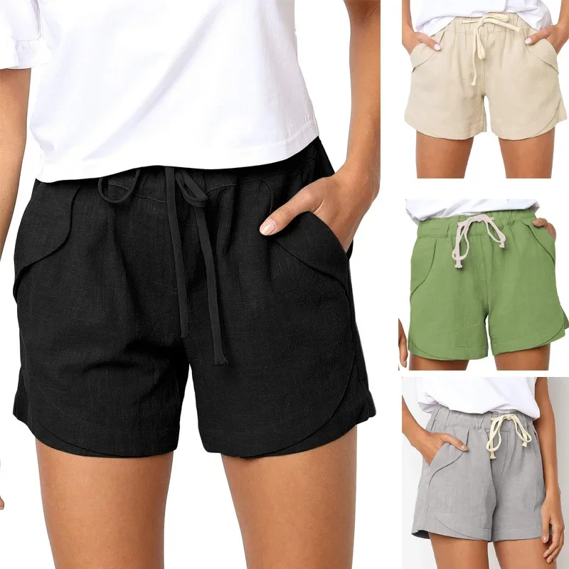 Hot Sale Europe And The United States Foreign Trade Shorts Women's Casual Shorts 2025 Summer New High-waisted Tie Sports Pants