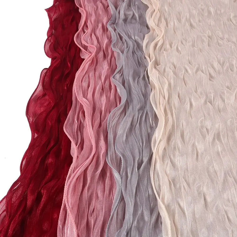 Fashion Solid Color Silk Scarf Ruffled Edge Shining Chiffon Hijab Veil Long Soft Sunscreen Headscarf Outdoor