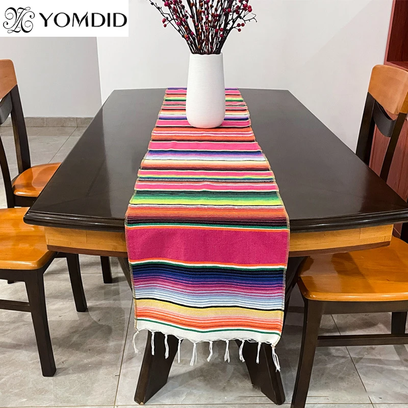 YOMDID 1 Pc Cotton Table Flag Mexican Style Table cloth Table Runner for Wedding Decor banquet Party Birthday table decoration