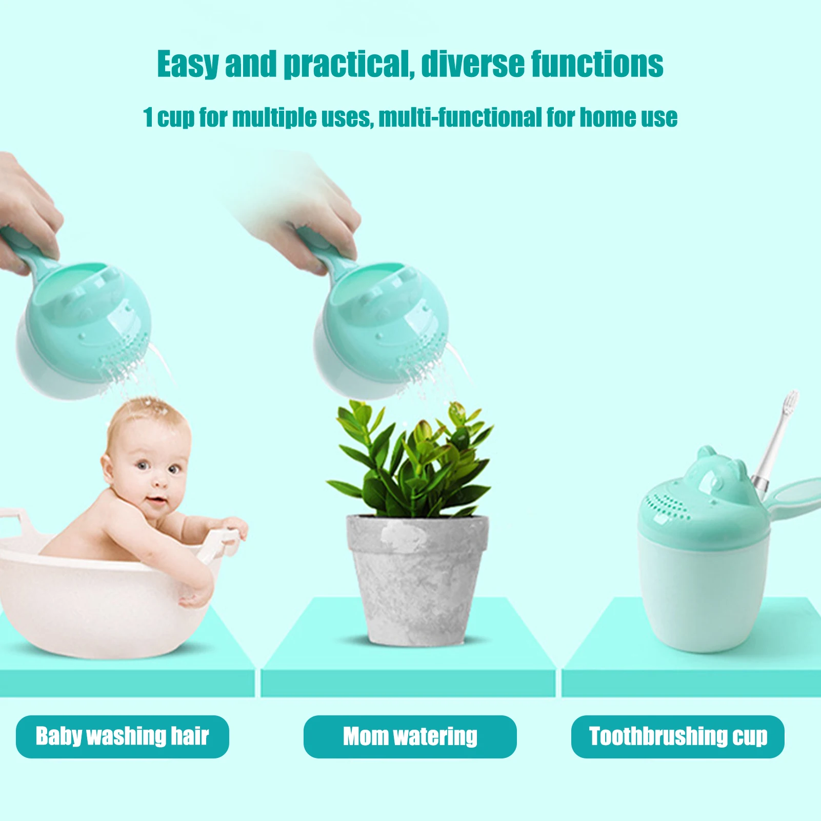 Tazza da bagnetto per bambini Versatore per acqua da bagnetto per bambini Versatore per cartoni animati addensato Sicurezza per bambini Lavaggio dei capelli e tempo di balneazione Doccia Risciacquo