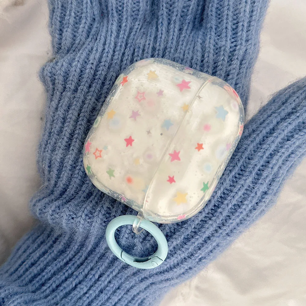 Przezroczyste kolorowe etui z gwiazdami do słuchawek AirPods 4 ANC 2 3 Pro 2nd AirPod Pro2 Miękkie etui ochronne z haczykiem