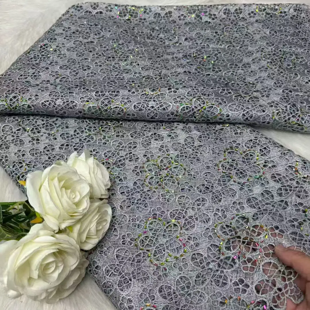 African Milk Silk Cord Lace Fabric 2025 High Quality Lace Water Soluble Nigerian Guipure Cord Laces For Wedding Party 5 Hm198-1