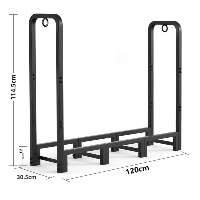 Support pour bois de chauffage robuste, support pour bûches, intérieur/extérieur, rangement en bois noir, accessoires pour outils de cheminée à domicile