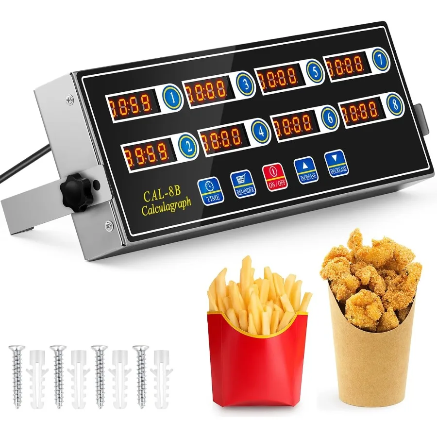 

1 Pack 8Channel Digital Kitchen Timer with Loud Alarm Large LCD Display Multiple Independent Countdown Timers for Restaurants B