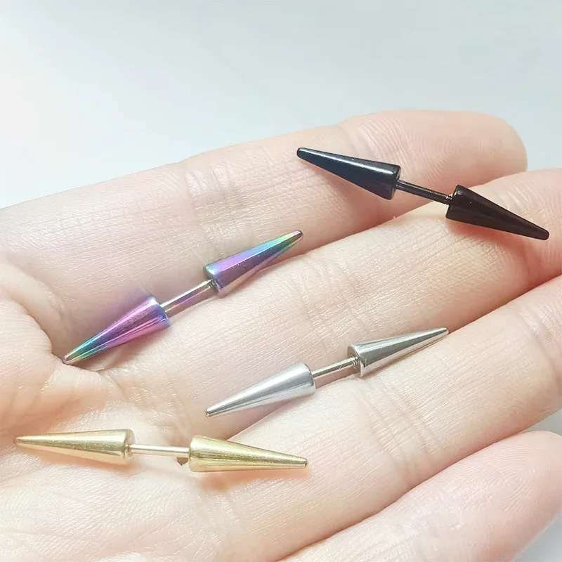 2PCs Classic Fashion Punk Rock Rivet Spike Tip Cone 316L Stainless Steel Women Men ear Stud Earrings Piercing Body Jewelry