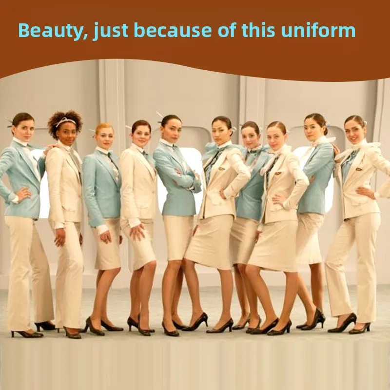 

Gold Art Aviation Uniform Set Korean Air Stewardess Professional Women's Skirt Suit Beauty Consultant Workwear Polyester Long...