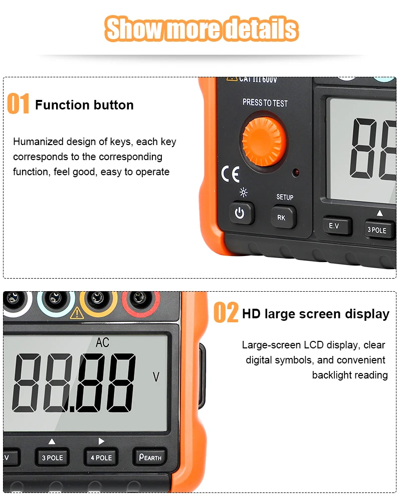 VICTOR 4106 Earth Resistance Tester 2 pole /3poles /4 poles method Voltage 20V 20mA earth soil resistivity Measurement