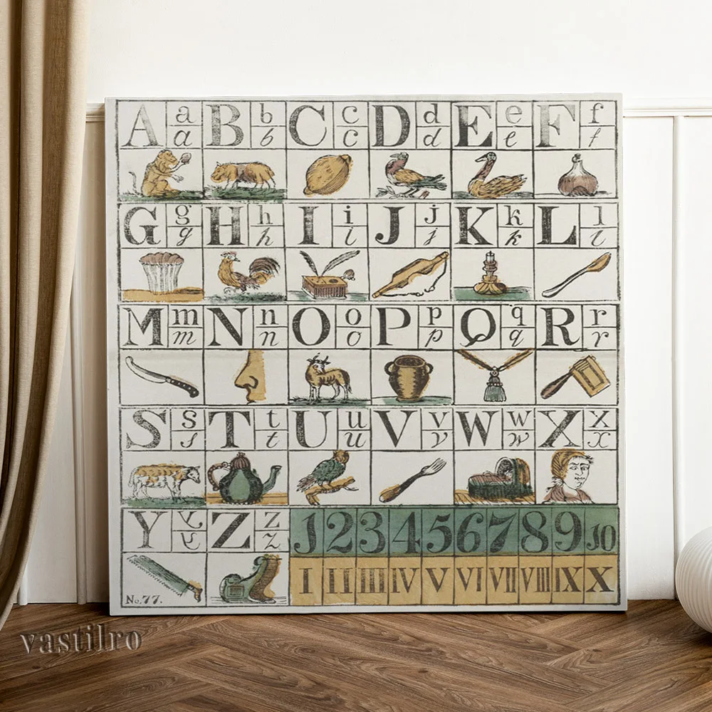 Alphabets Number Vintage Print Art Poster Antique Education Canvas Painting Living Room Decor Wall Stickers