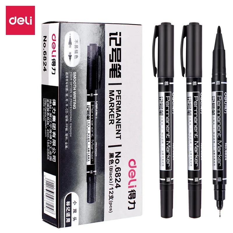 4/6/9pcs Deli Double Headed Permanent Marker Pen Set Fine Point Waterproof CD Marker Thin Nib Crude Nib 0.5mm-2mm Fine Color