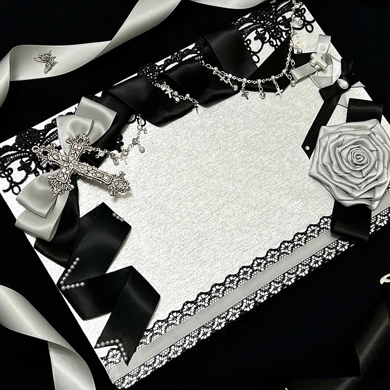 

Black Ribbin Rose Cross Gothic Ita Bag DIY Decoration Kit Goods Display Organizer Board, Itabag Insert Board Decoration