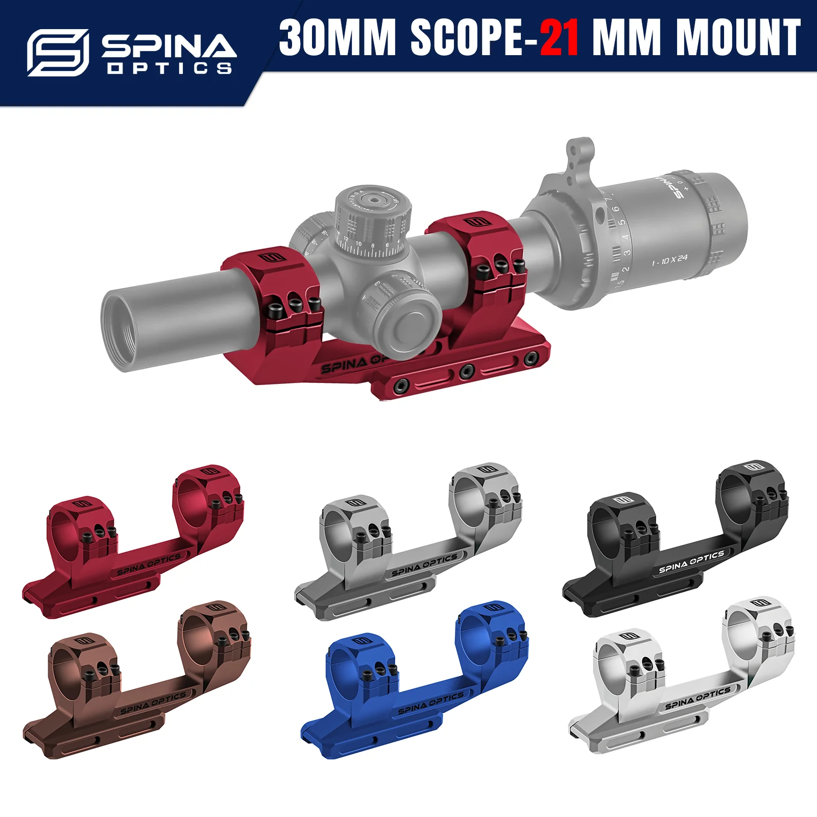 SPINA OPTICS Red&Brown&Silvery&Grey&Blue 6 Colors 30mm Tube Scope Mount 1.5 inch Center Height 3 screws to fix the 20mm Rail