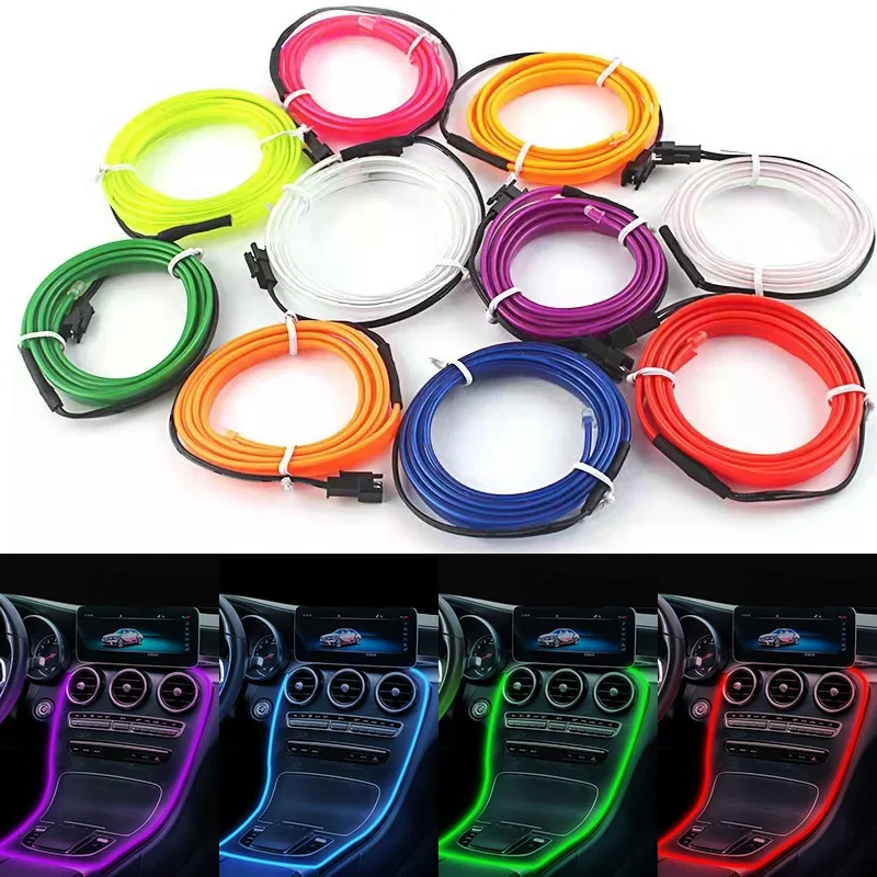 Dekorasi Strip LED lampu Interior mobil, 1M/2M/3M dekorasi Garland kawat tali tabung fleksibel lampu Neon USB cerutu Drive