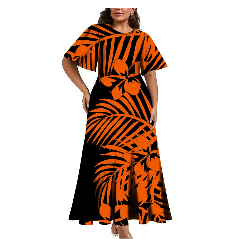 Newly Designed Polynesian Island Women'S Round-Neck Short-Sleeved Dress Samoan Festival Party Style Evening Dress