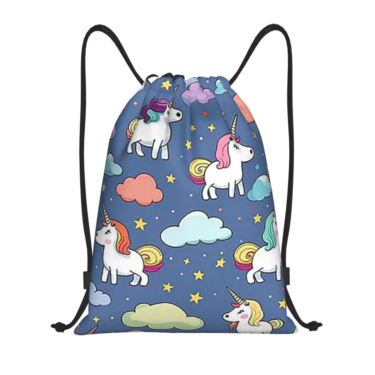 

Unicorn Cartoon Design Cute Whimsical Nursery Decor Backpacks Drawstring Bundle Pocket Sports Bag Book Bags for Travel School
