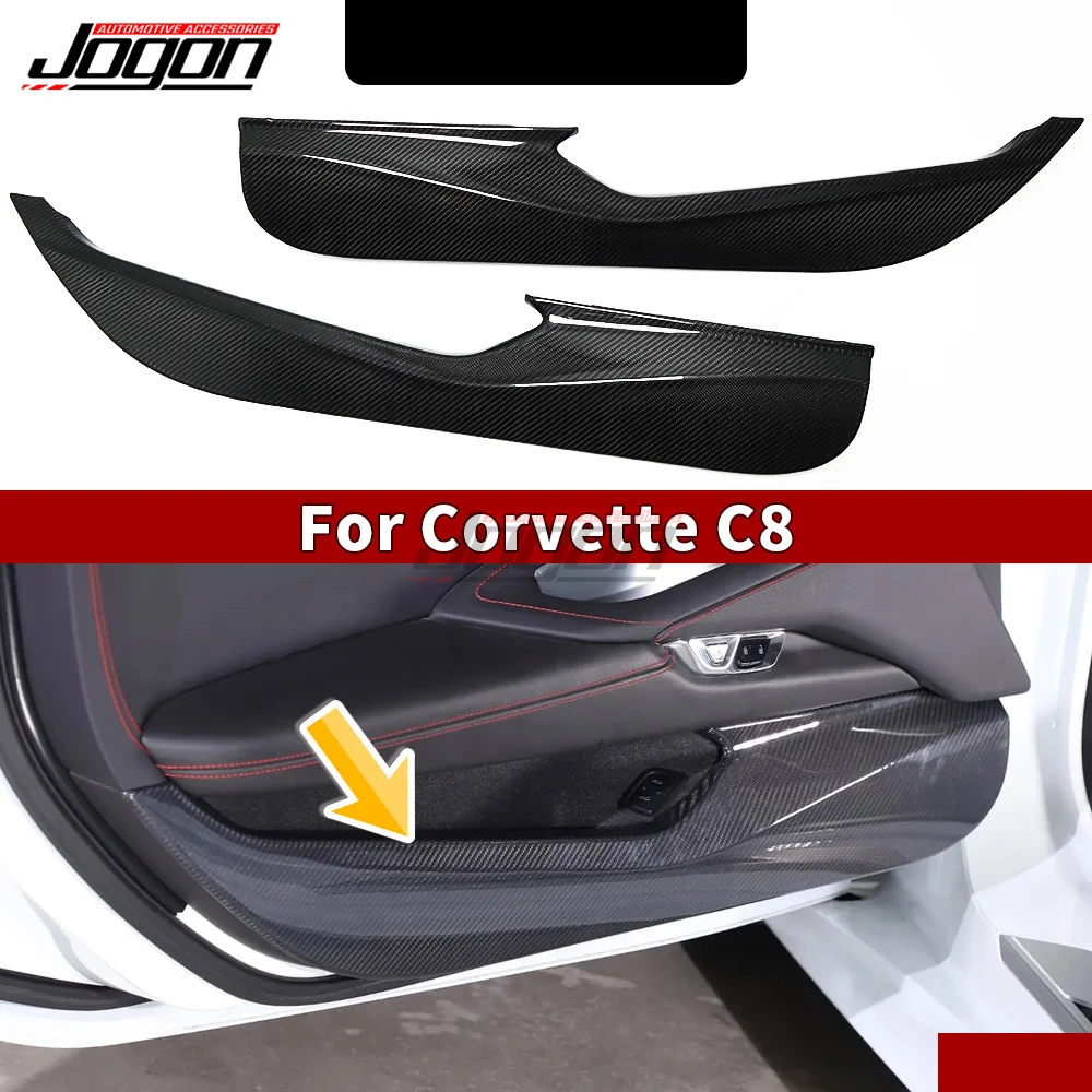 JOGON For Corvette C8 2020+ Inner Door Lower Panel Anti Kick Trim Protector Dry Carbon Fiber Car Accessories