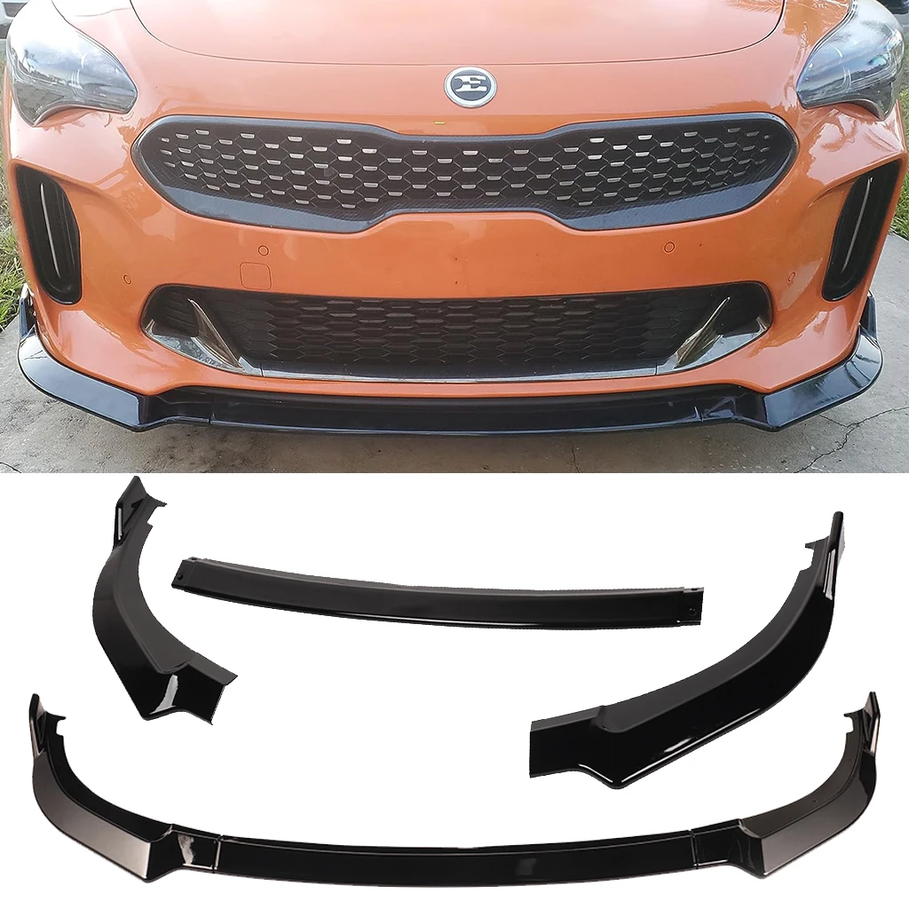 For Kia Stinger 2018 2019 2020 2021 Glossy Black Car Front Bumper Splitter Lip Diffuser Body Kit Spoiler Guard