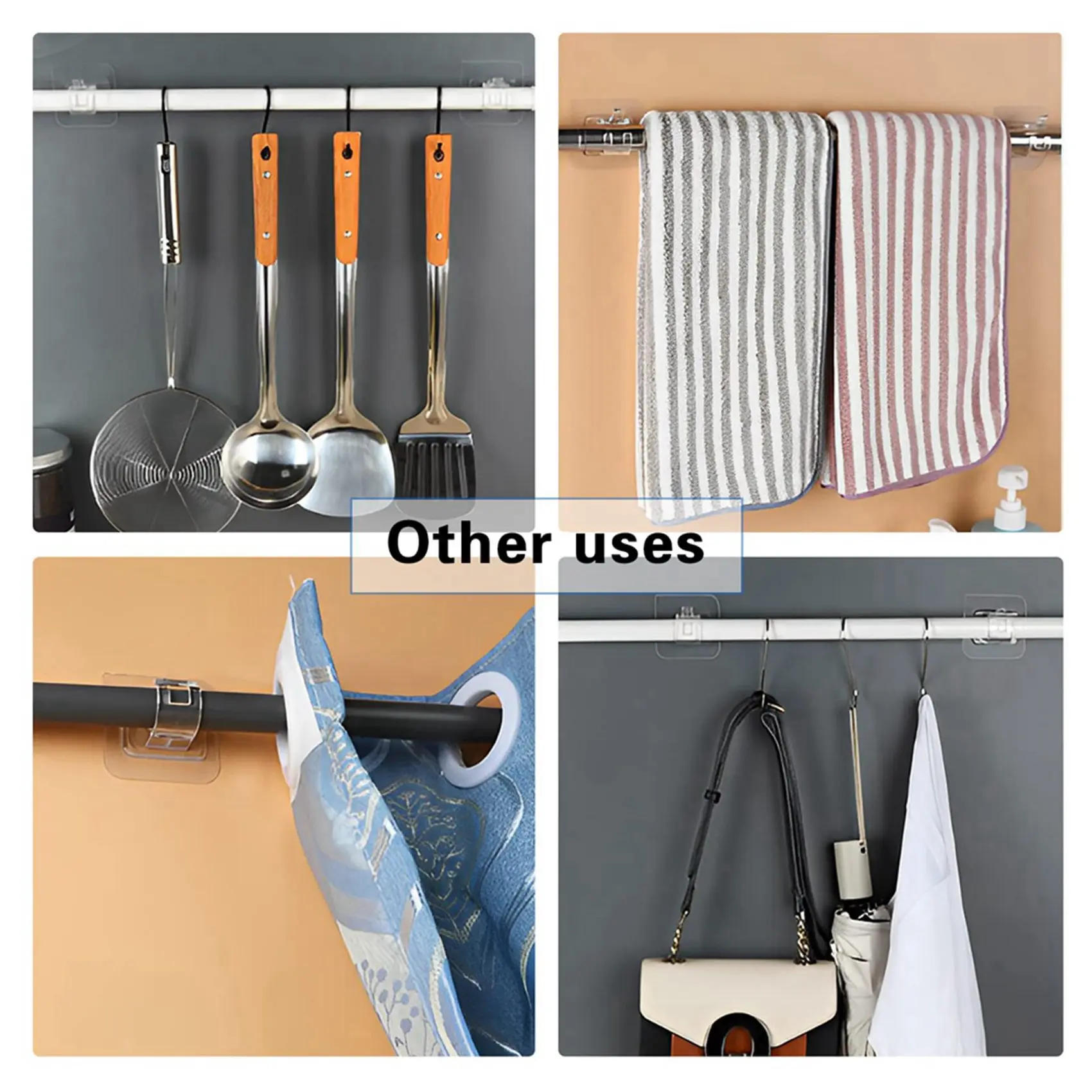 AT29-78PCS Curtain Rods No Drill Curtain Rod Brackets Hooks Nail Free Adjustable Stick On Curtain Rod Transparent Hook