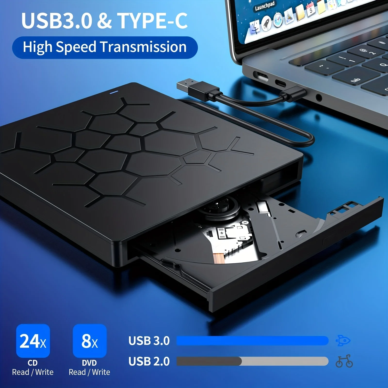 External Drive 7 IN 1 USB 3.0 Portable DVD Player,External Disk Drive Optical Compatible With Laptop Desktop PC Windows Linux OS