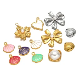 5pcs Stainless Steel Enamel Shell Charms Bowknot Pendants DIY Jewelry Findings Children Necklace Kids Earrings Making Supplies