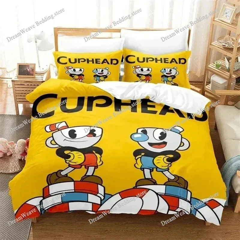 Cuphead Show Bedding Set Single Twin Full Queen King Size Bed Set Adult Kid Bedroom Duvet Cover Sets 3D Print Game Bed Sheet Set