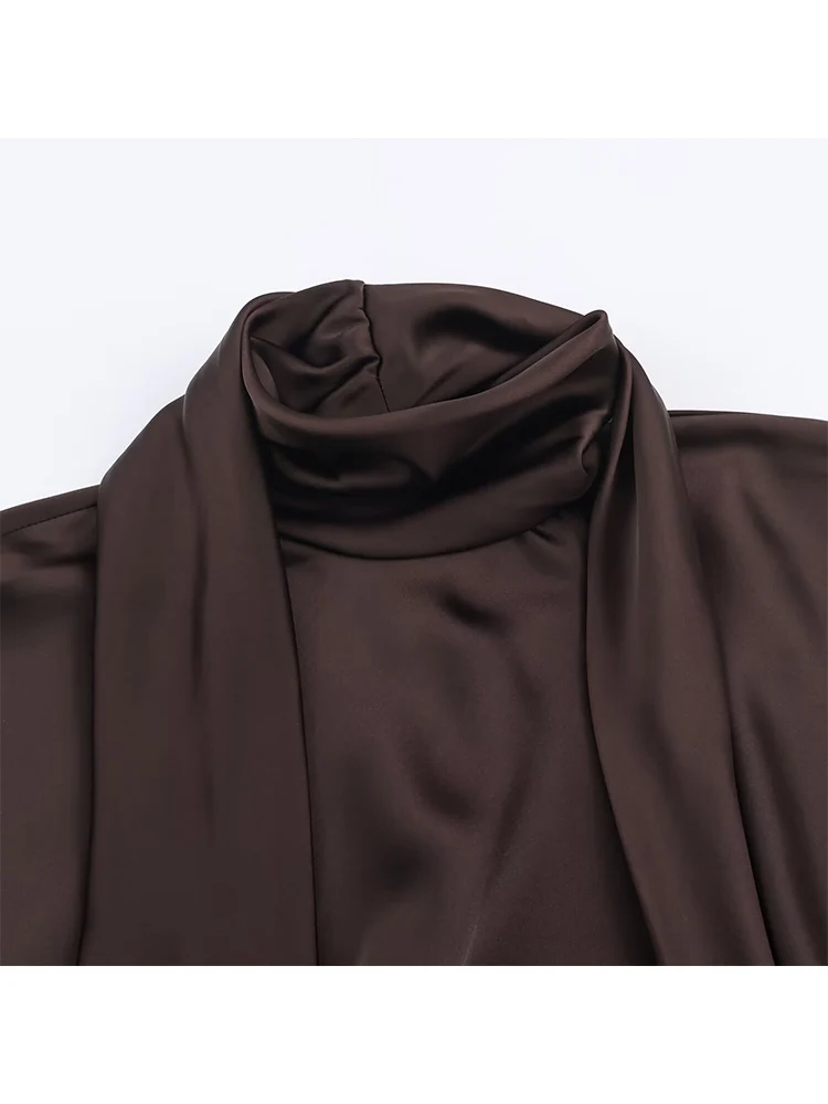 TFMLN – Mini robe en Satin pour femmes, écharpe décorée, élégante, chauve-souris, manches longues, légère, luxe, taille haute, Slim, robe de soirée, mode, nouveau