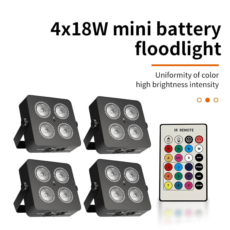 aicpose 4x18W RGBWA UV 6in1 LED Battery Powered Wash Par Light Supports DMX ControlMini Battery Operated Party & Wedding Light