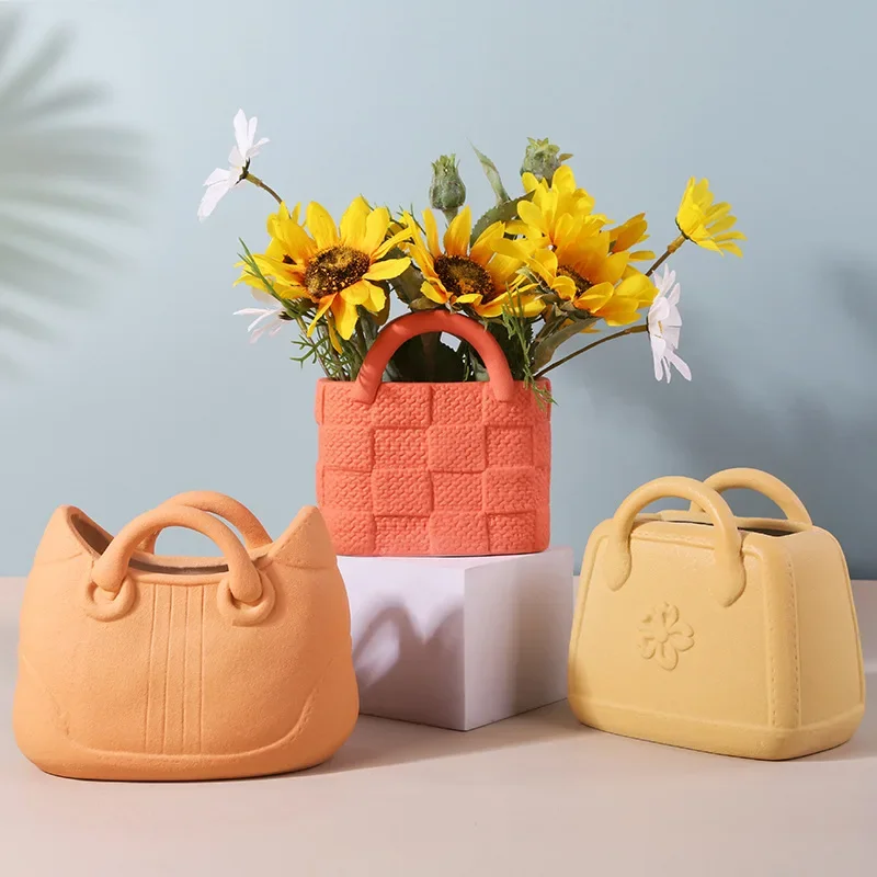 Nordic Ins Ceramic Handbag Vase Minimalist Hydroponic Planter Pastel Decor