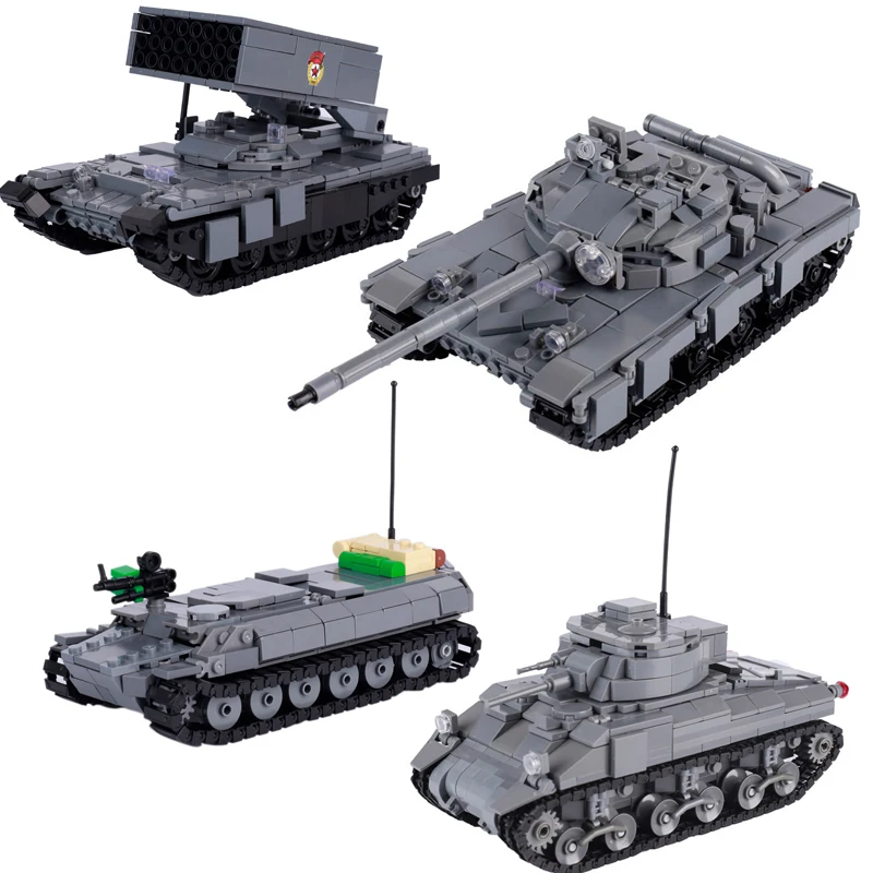 

WW2 Military Tank T-64A US Sherman Tank World War II Model Assembly Building Block MOC Children's Toy Birthday Gift