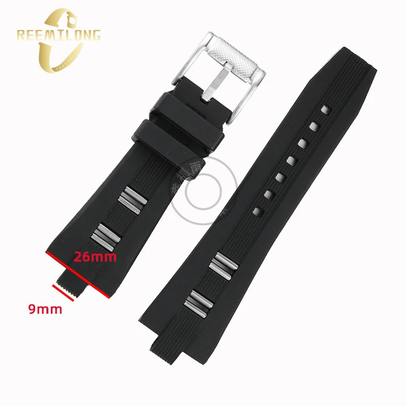 Silicone rubber watch strap High-quality 22*7mm 22*8mm 26*9mm Convex joint black men\'s watchband Watch chain For Diagono