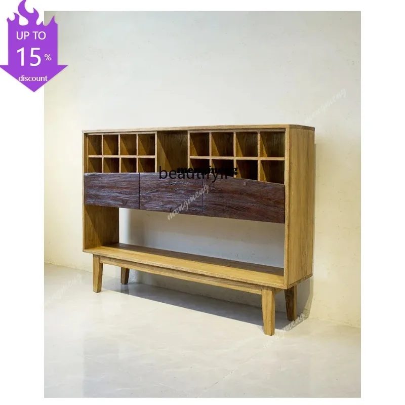 ss8350 side cabinet entrance partition cabinet, sofa side cabinet retro, narrow side cabinet solid wood shelf
