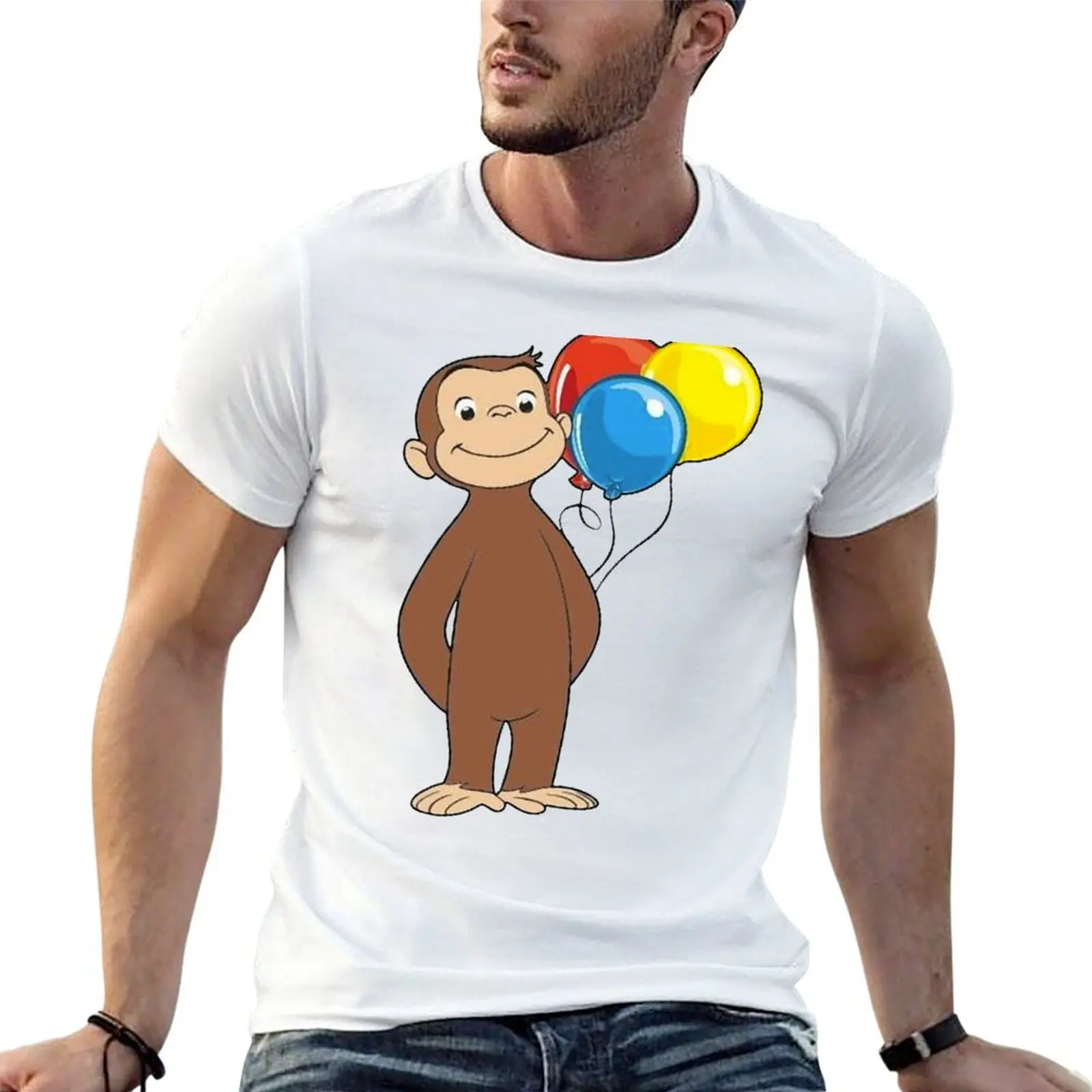 Curious George with balloons T-Shirt anime tshirt shirts graphic tee Short sleeve tee men