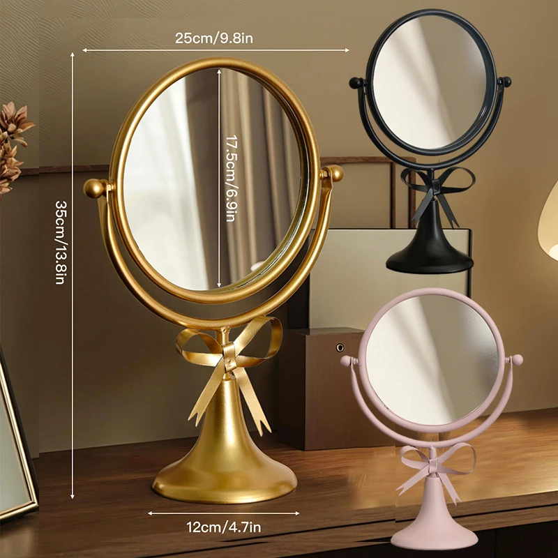 

Retro Desktop Makeup Mirror European Princess Mirrors Household Bedroom Vanity Mirror Iron Frame 360° Rotation Cosmetic Mirrors