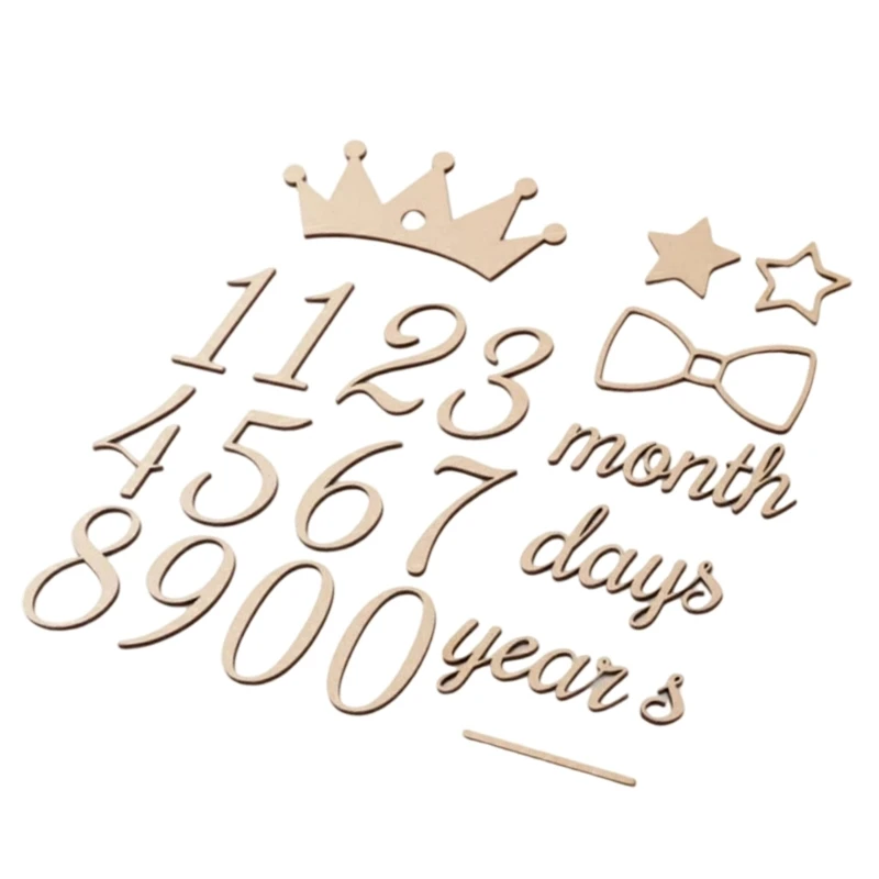 Wooden Milestones Number and Word Baby Age Photo Props Home Decors Natural Nursery Keepsakes Announcement Cards Gift 15UB
