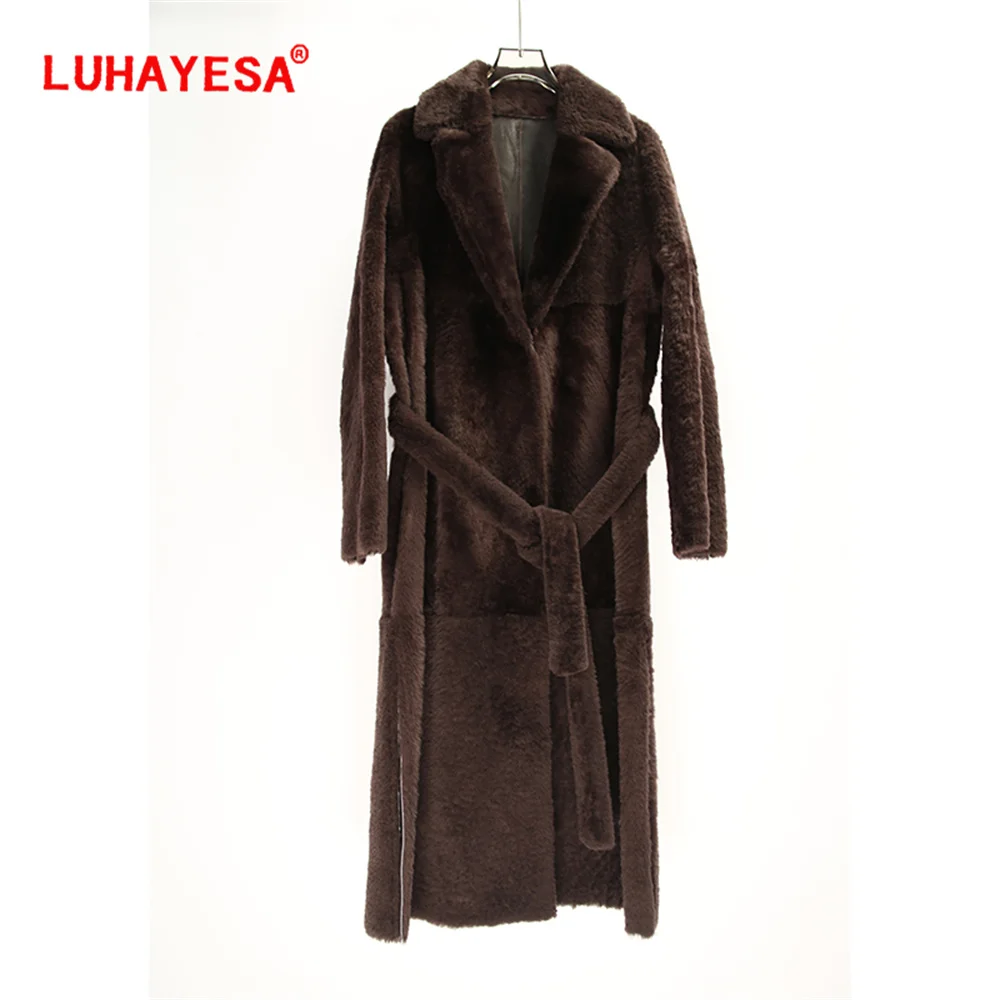 Only camel S 2024 New Extra Long Good Quality Soft Merino Sheepskin Shearling Fur 1 Year Lamb Merino Real Fur Coat