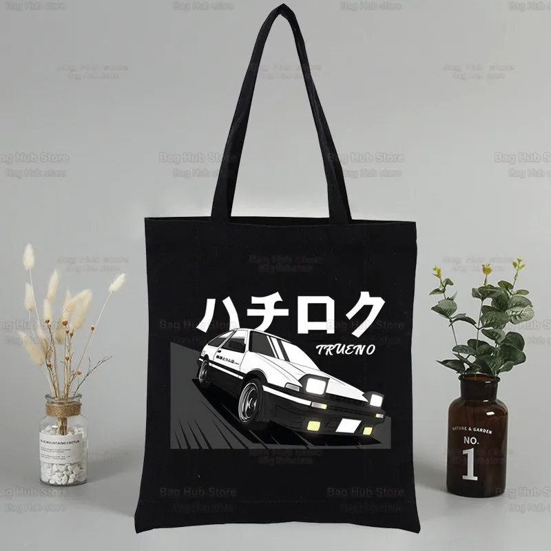 Anime Drift AE86 Initial D Shopper Bag Canvas Tote Shoulder Bags JDM Manga Takumi Fujiwara Shopping Bag Black RedSuns Handbags