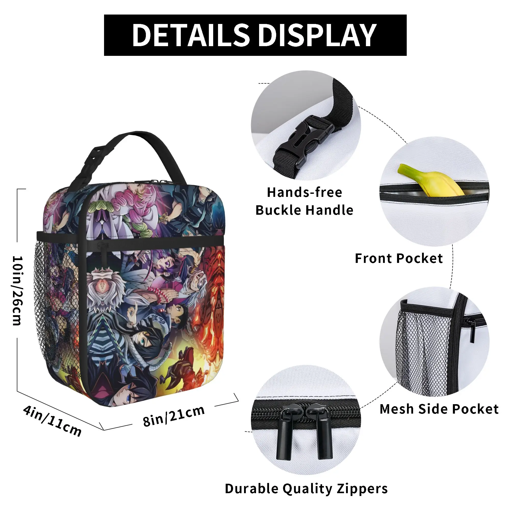 Custom Demon Slayers Insulated Lunch Bag for Women Men Waterproof Anime Cooler Thermal Lunch Box Office Picnic Travel view 4