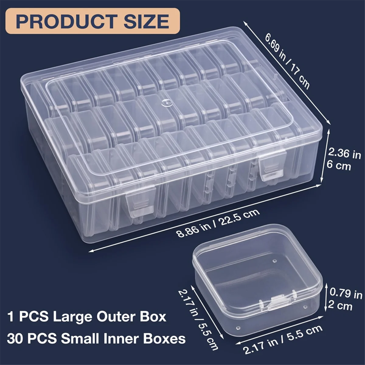 Bead Organizer Box, A Large Transparent Box with 30PCS Small Clear Plastic Storage Containers,Portable Craft Storage Box