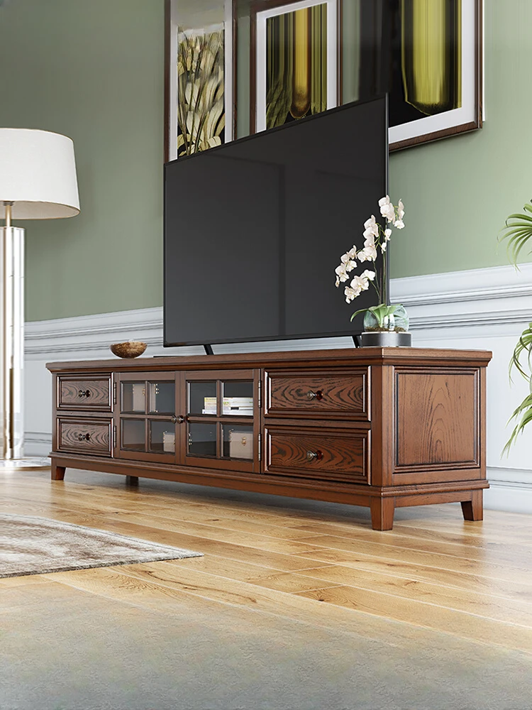 

American Solid Wood TV Cabinet Coffee Table Combination Retro Small Apartment Living Room Floor Ash Floor Cabinet