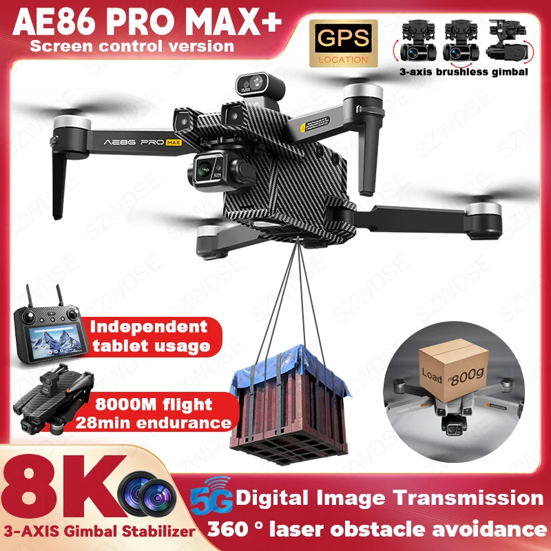 AE86 PRO MAX ekran drona ESC podwójna profesjonalna kamera 8KM GPS 3-osiowe EIS unikanie przeszkód składany bezszczotkowy helikopter zabawka