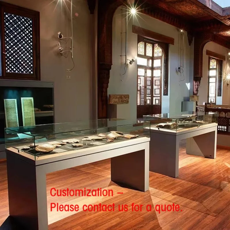 custom.Hot Sale Custom Antique Shop Showcase High-End Museum Exhibition Display Cabinet with LED Light Museum Glass Display