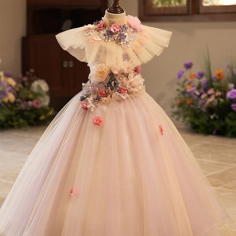 2026 New Kids Gown Princess Dress Puffy Tulle Birthday Host Evening Gown Piano Runway Performance Girls Formal Clothes Dresses