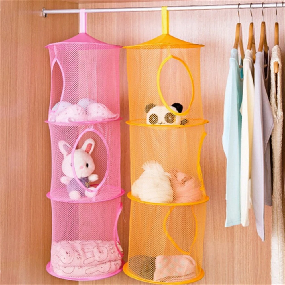 Multi-function 3 Shelf Storage Hanging Home Foldable Toy Hanging Organizer Case Net Door Wall Cylindrical Capacity Tote Bag 2024