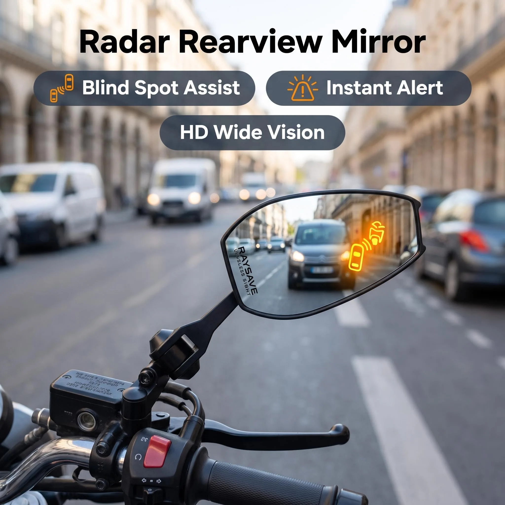 77GHz Motorcycle Side Mirror Radar BSD Safety Kit with Blind Spot Detection, Motorcycle Accessories