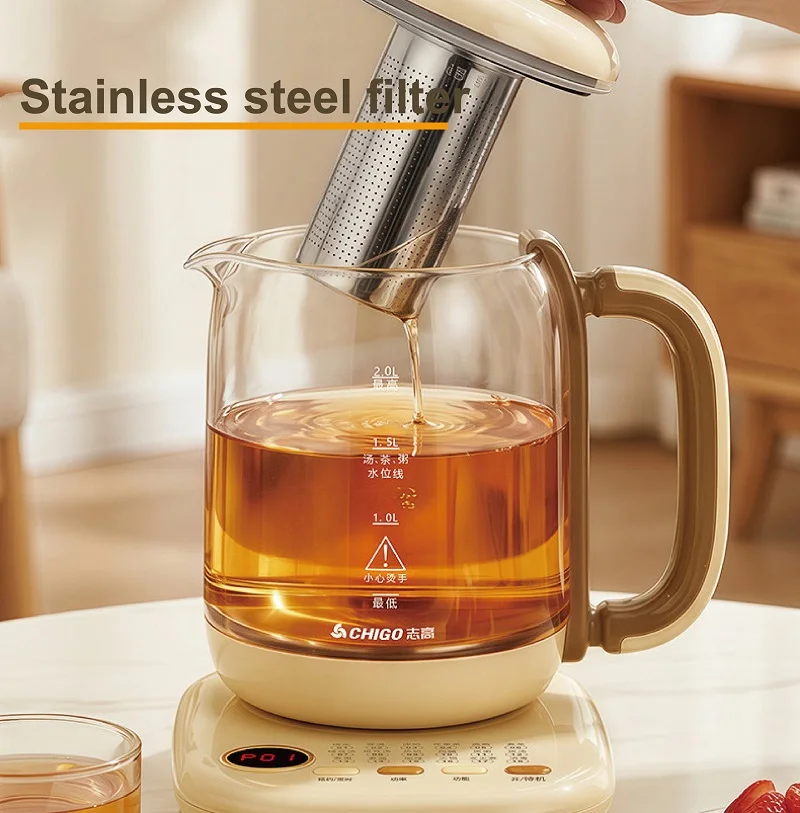 220V Electric Kettle 2L Multi-function Health Pot Glass Temperature Control Pot Appointment Stew Boil Pot Keep Warm Tea Maker