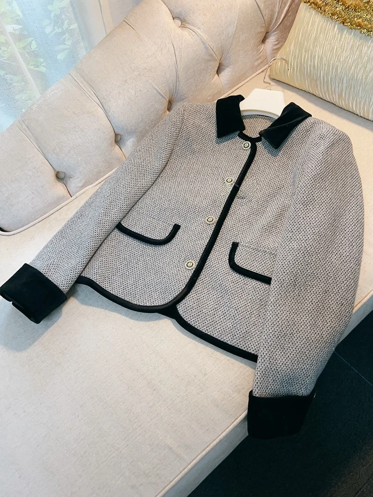 Ele Vintage معطف الصوف طوق زر التفاصيل مستقيم قطع ort ملابس خارجية للنساء الخريف Faion Classic Sle