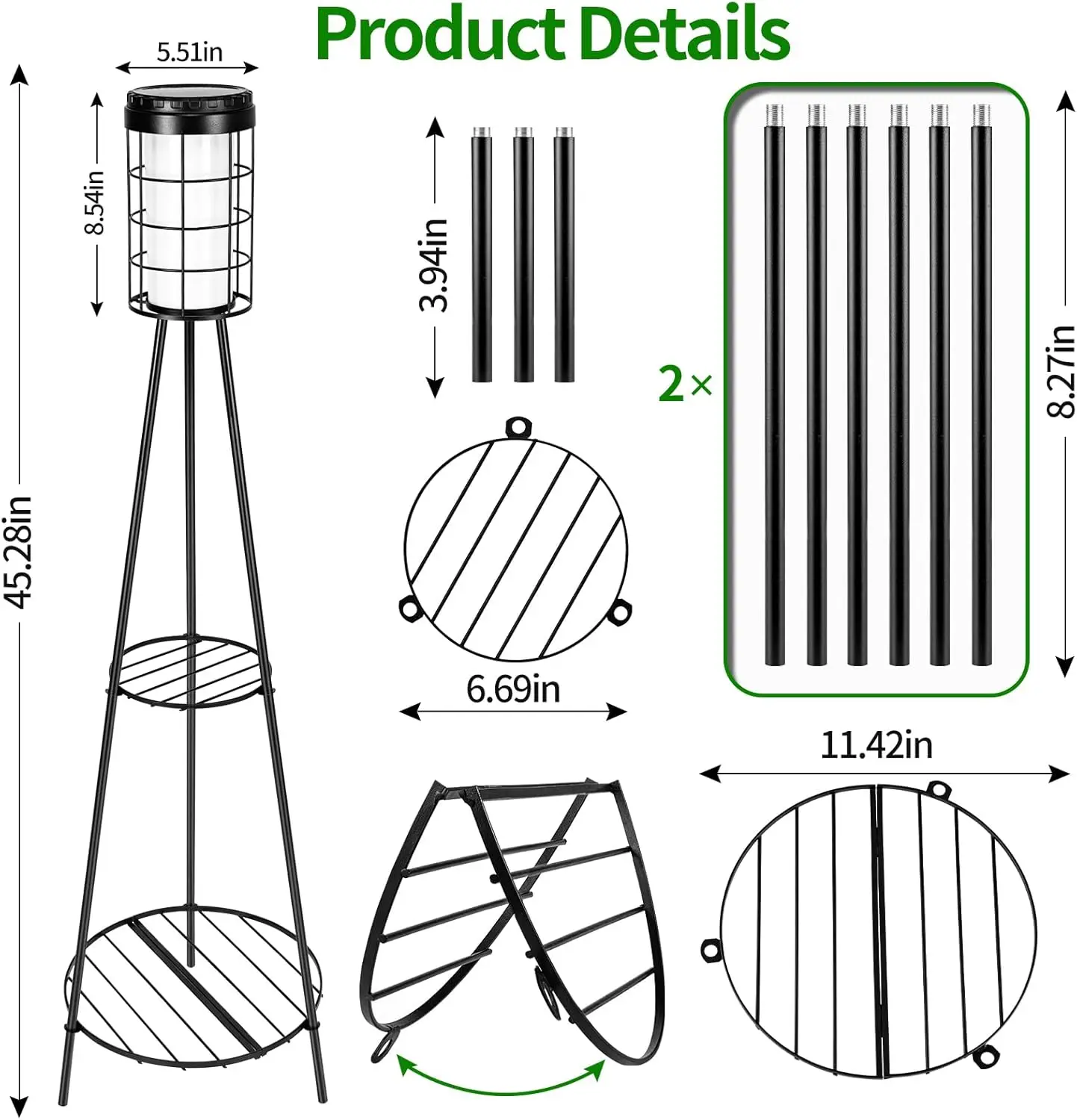 Lampada da terra solare per decorazioni per patio esterno con supporto per piante Luci solari impermeabili per mensola per fiori per portico da giardino