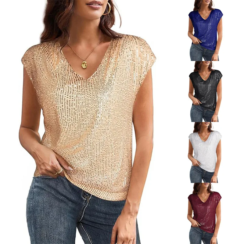 Fashionable V-Neck Women's Top 2026 New Summer Cross-Border Clothing Straight Tube A-Line Short Vest Cotton Inner Wear City Walk